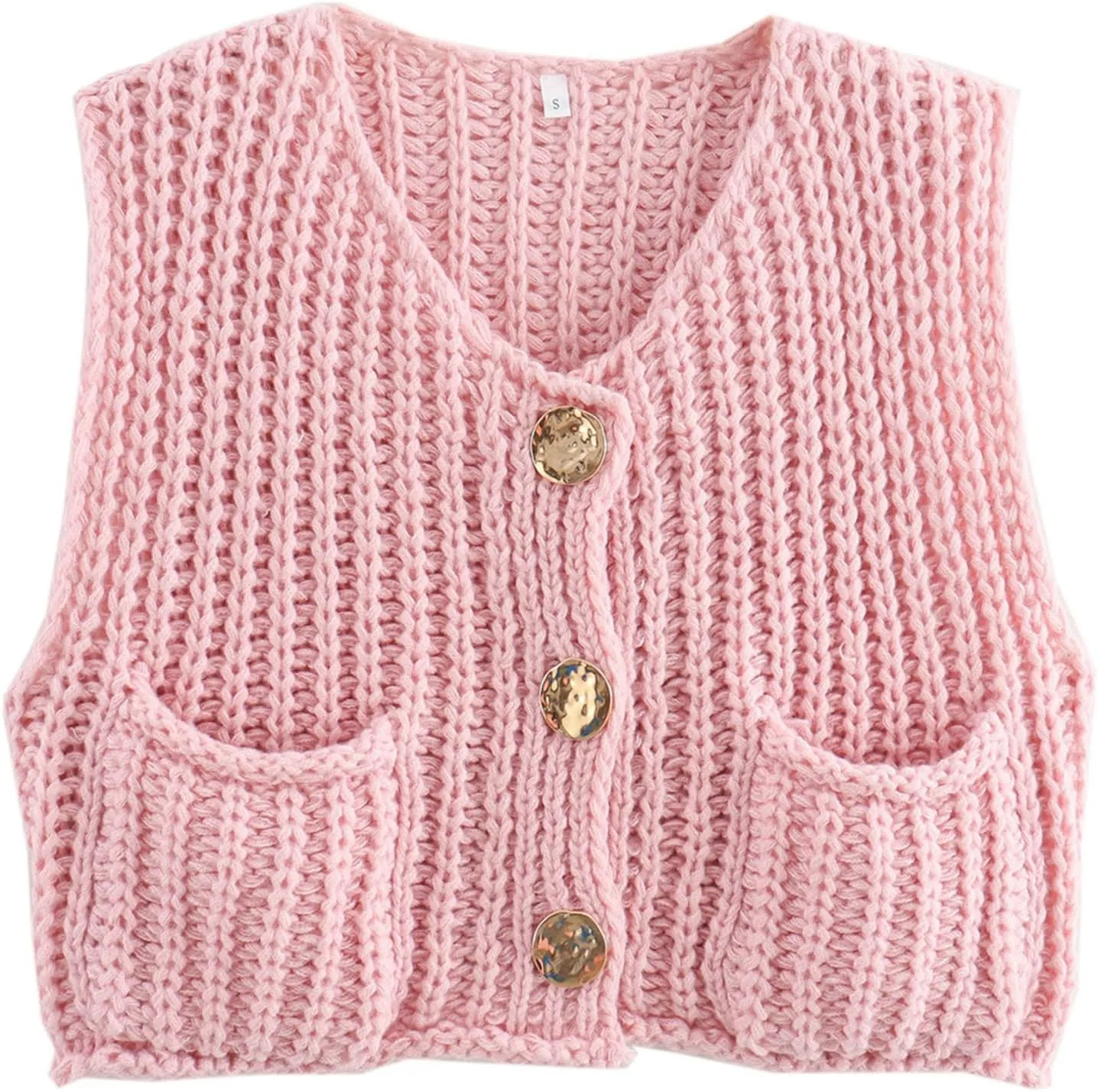 Wyeysyt Sweater Vest Women Sleeveless Crop Knit Cardigan Casual Button Down Cropped Knitted Sweater Vest with Pockets