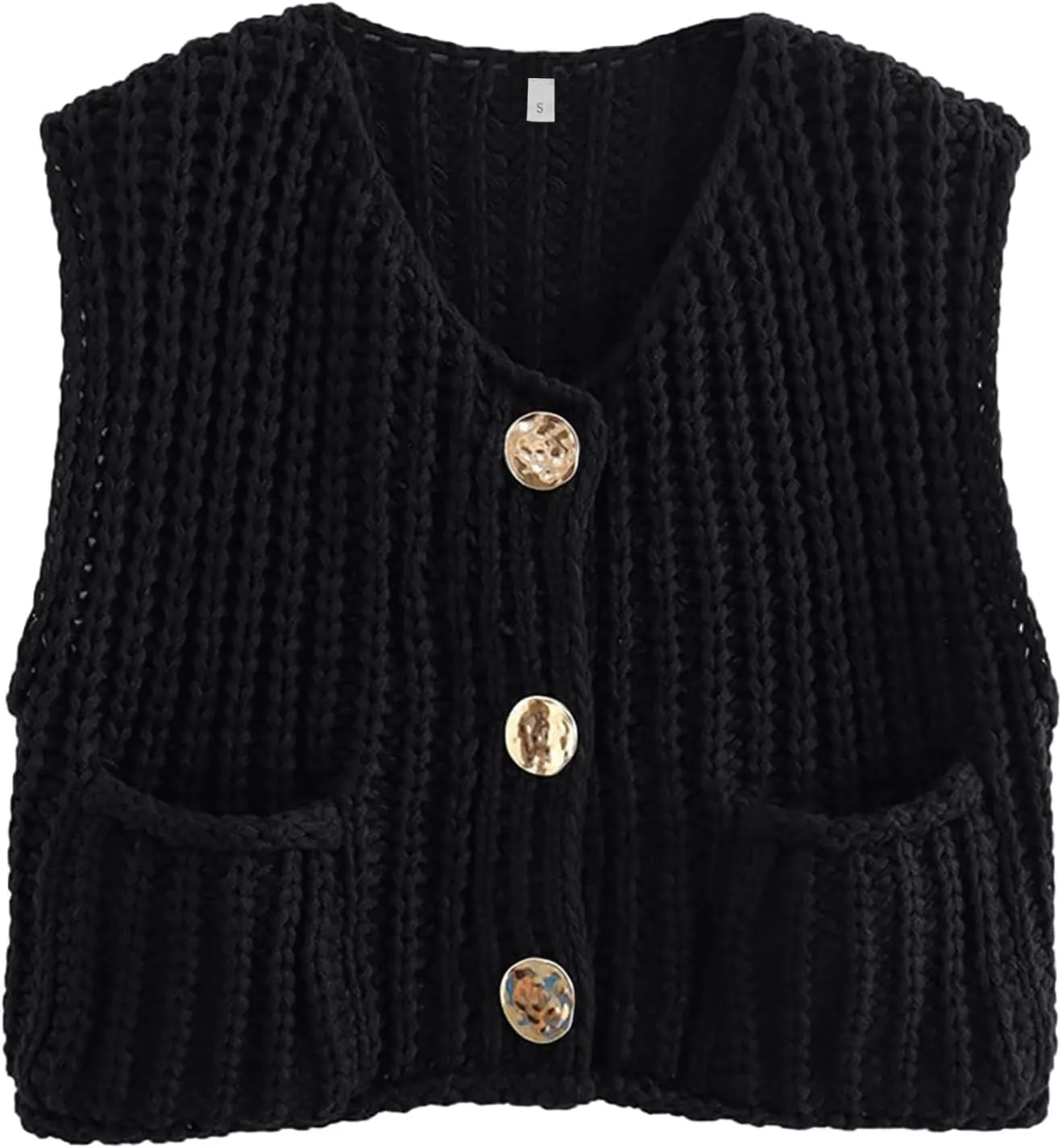 Wyeysyt Sweater Vest Women Sleeveless Crop Knit Cardigan Casual Button Down Cropped Knitted Sweater Vest with Pockets