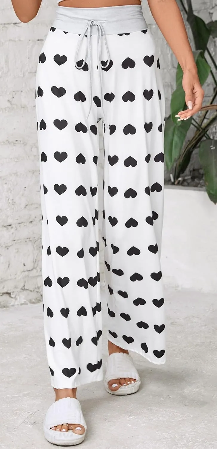 X-Image Women's Comfy Pajamas Drawstring Stretch Floral Print Long Wide Leg Lounge Pants