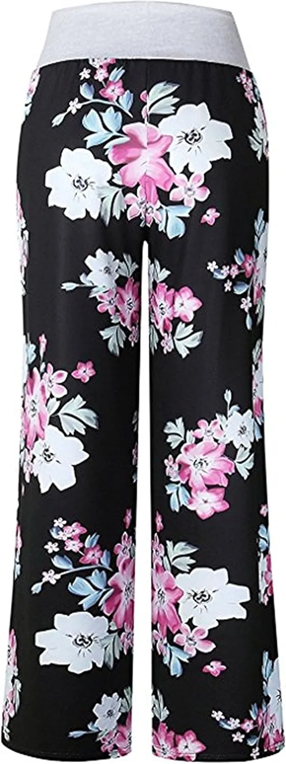 X-Image Women's Comfy Pajamas Drawstring Stretch Floral Print Long Wide Leg Lounge Pants