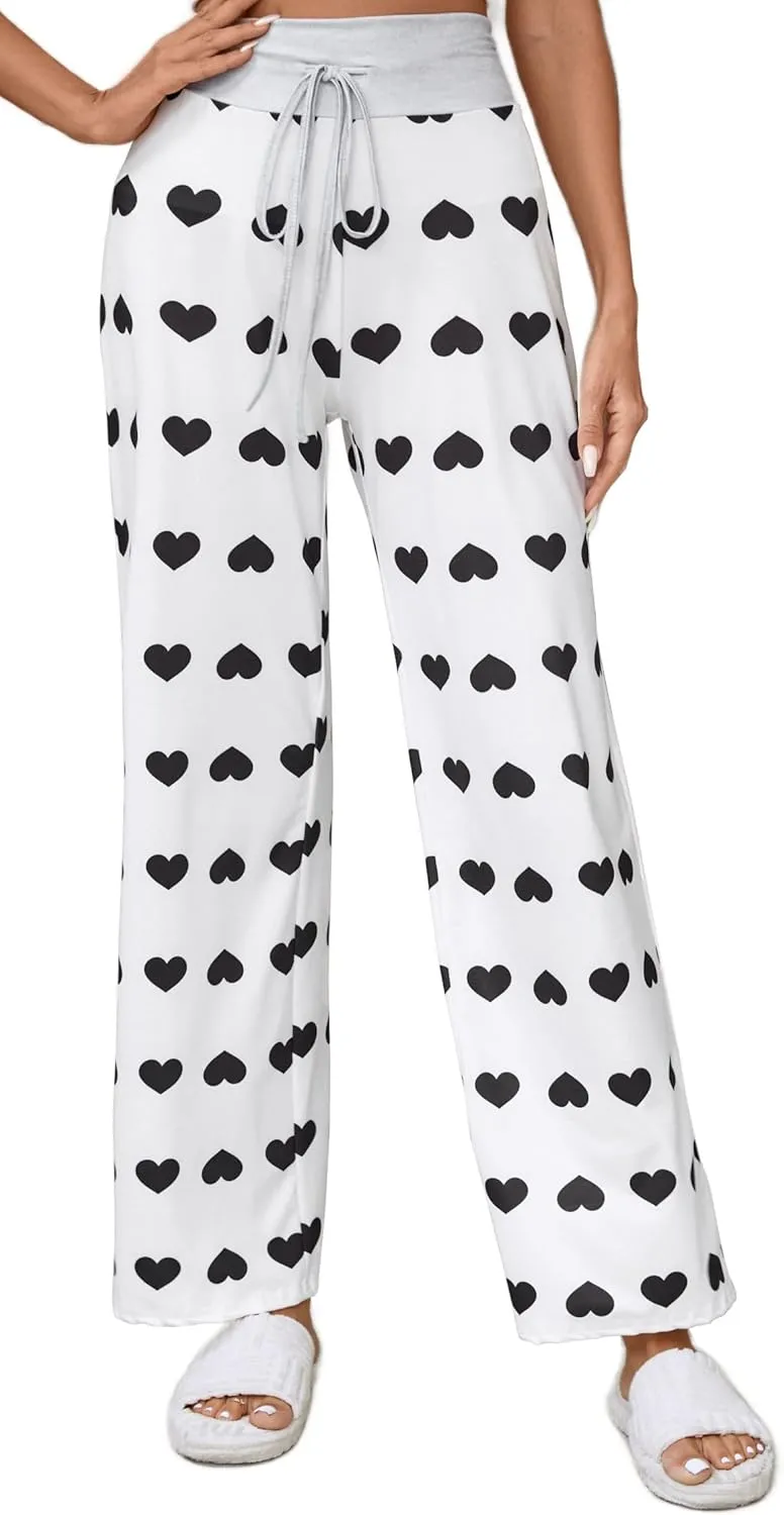 X-Image Women's Comfy Pajamas Drawstring Stretch Floral Print Long Wide Leg Lounge Pants