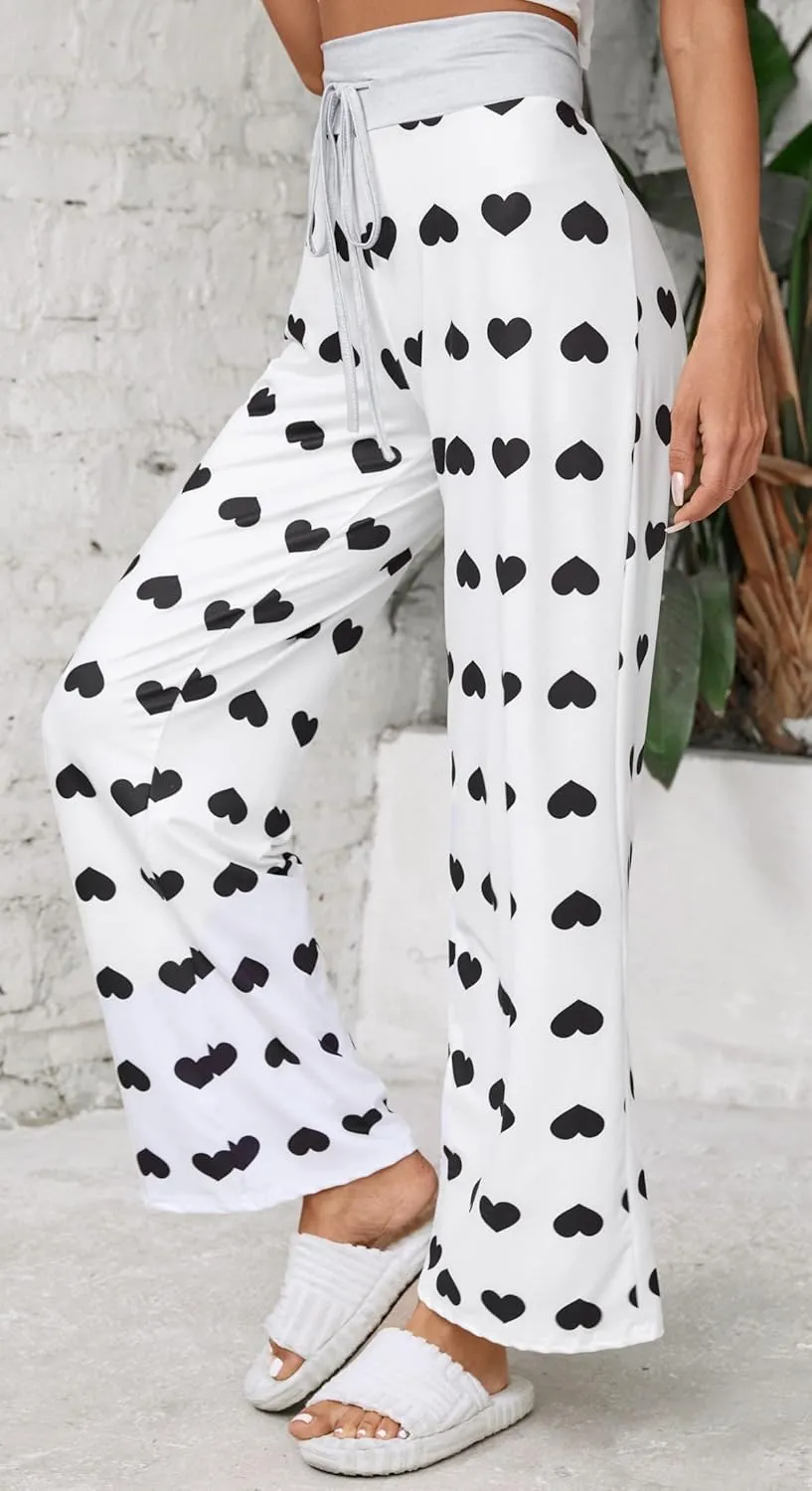 X-Image Women's Comfy Pajamas Drawstring Stretch Floral Print Long Wide Leg Lounge Pants