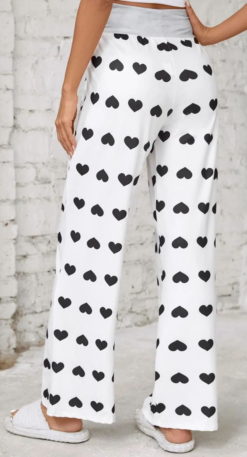 X-Image Women's Comfy Pajamas Drawstring Stretch Floral Print Long Wide Leg Lounge Pants