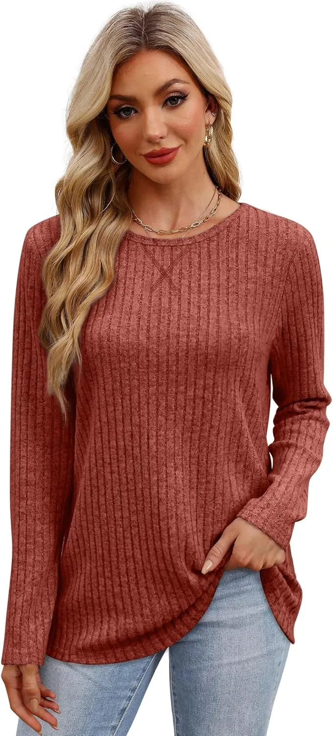 XIEERDUO Long Sleeve Shirts for Women Tunic Tops Casual Fall Tops Lightweight Sweaters 2024