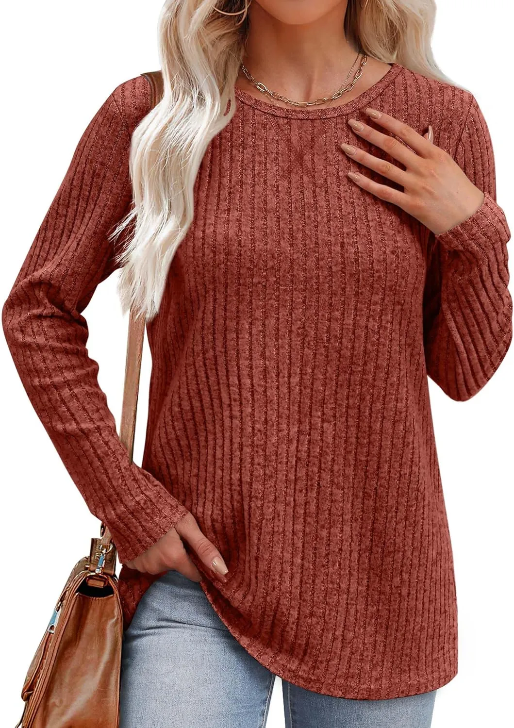 XIEERDUO Long Sleeve Shirts for Women Tunic Tops Casual Fall Tops Lightweight Sweaters 2024