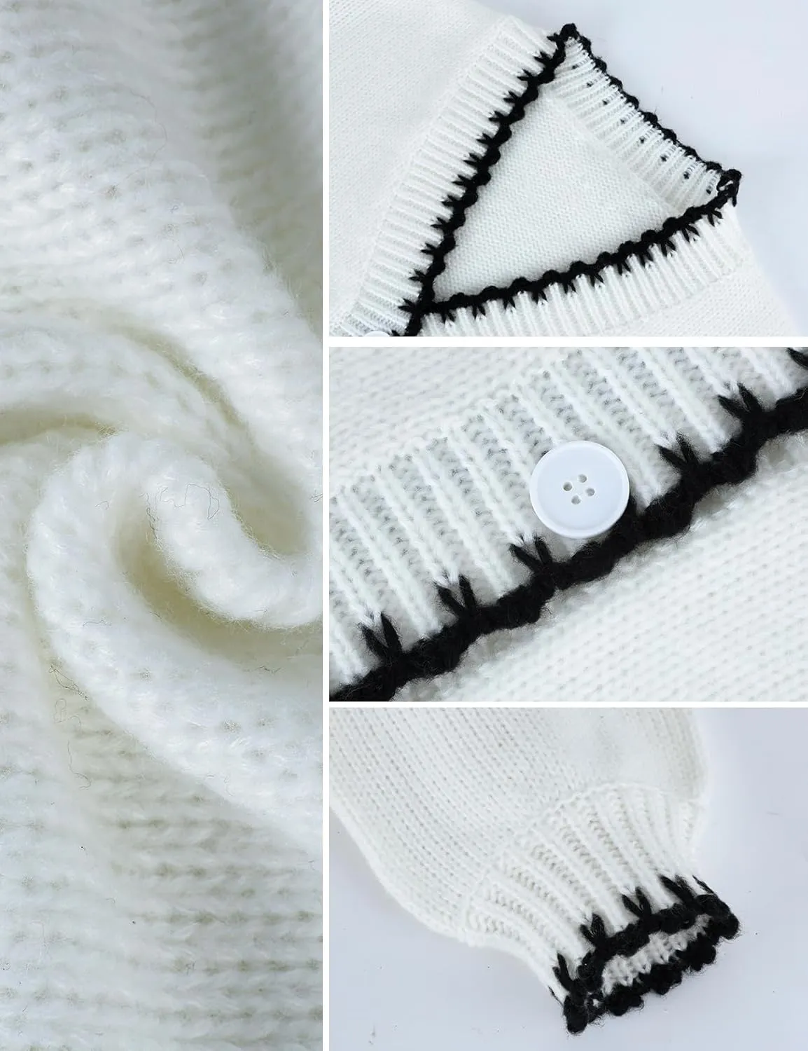 Yimoon Chunky Cardigan Sweater for Women Contrast Stitching V Neck Long Sleeve Button Down Loose Fall Knitted Sweater