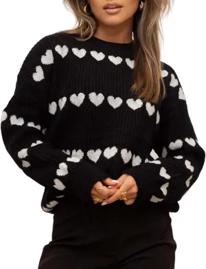 Yimoon Valentine Heart Sweater for Women Cute Long Sleeve Crewneck Chunky Knitted Pullover Sweaters