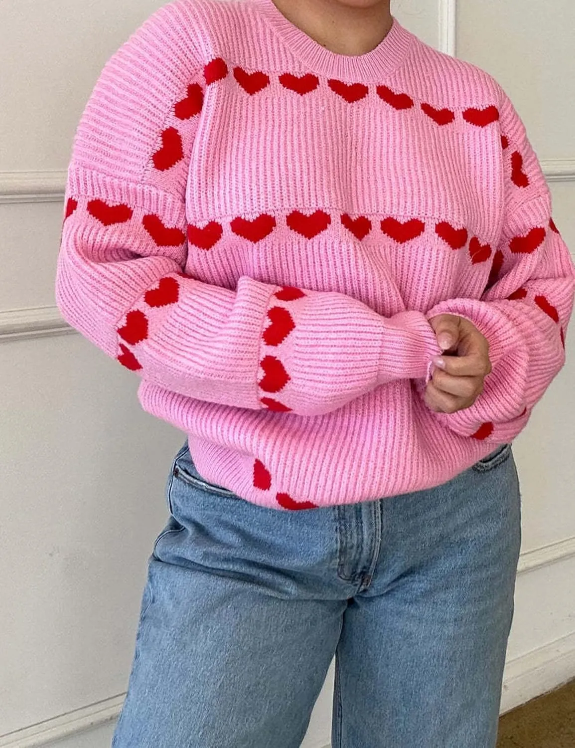 Yimoon Valentine Heart Sweater for Women Cute Long Sleeve Crewneck Chunky Knitted Pullover Sweaters
