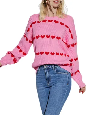 Yimoon Valentine Heart Sweater for Women Cute Long Sleeve Crewneck Chunky Knitted Pullover Sweaters