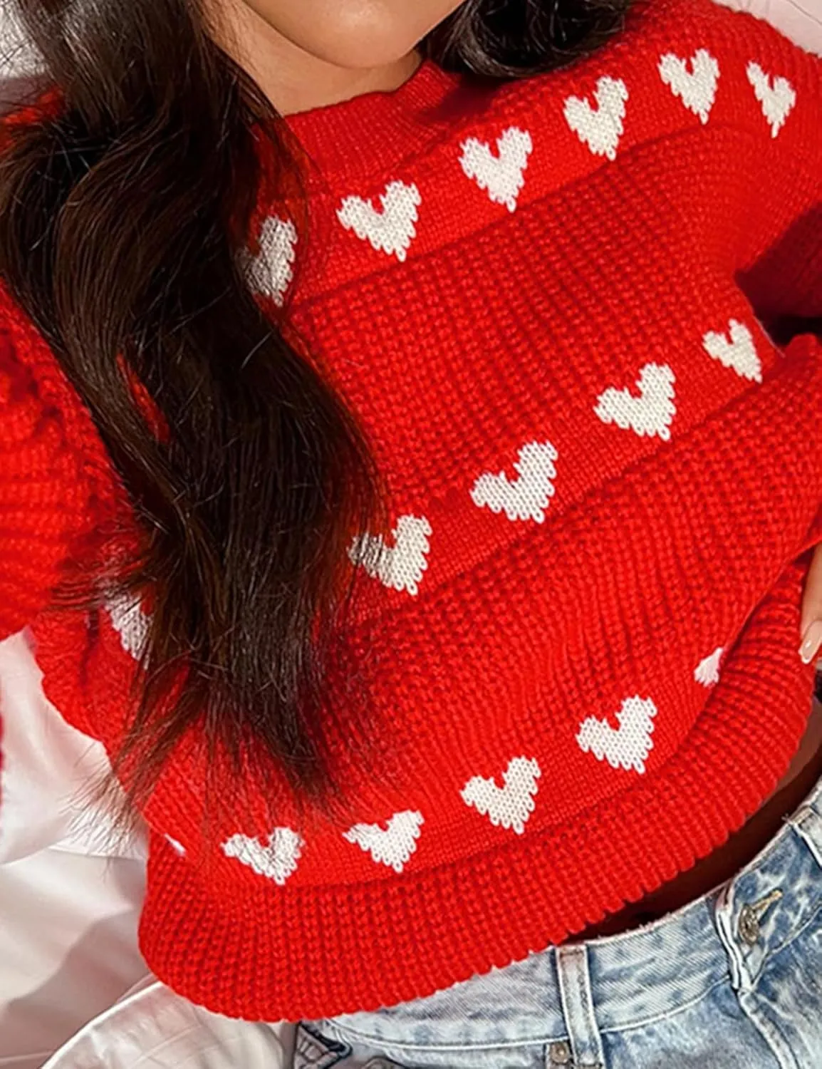 Yimoon Valentine Heart Sweater for Women Cute Long Sleeve Crewneck Chunky Knitted Pullover Sweaters