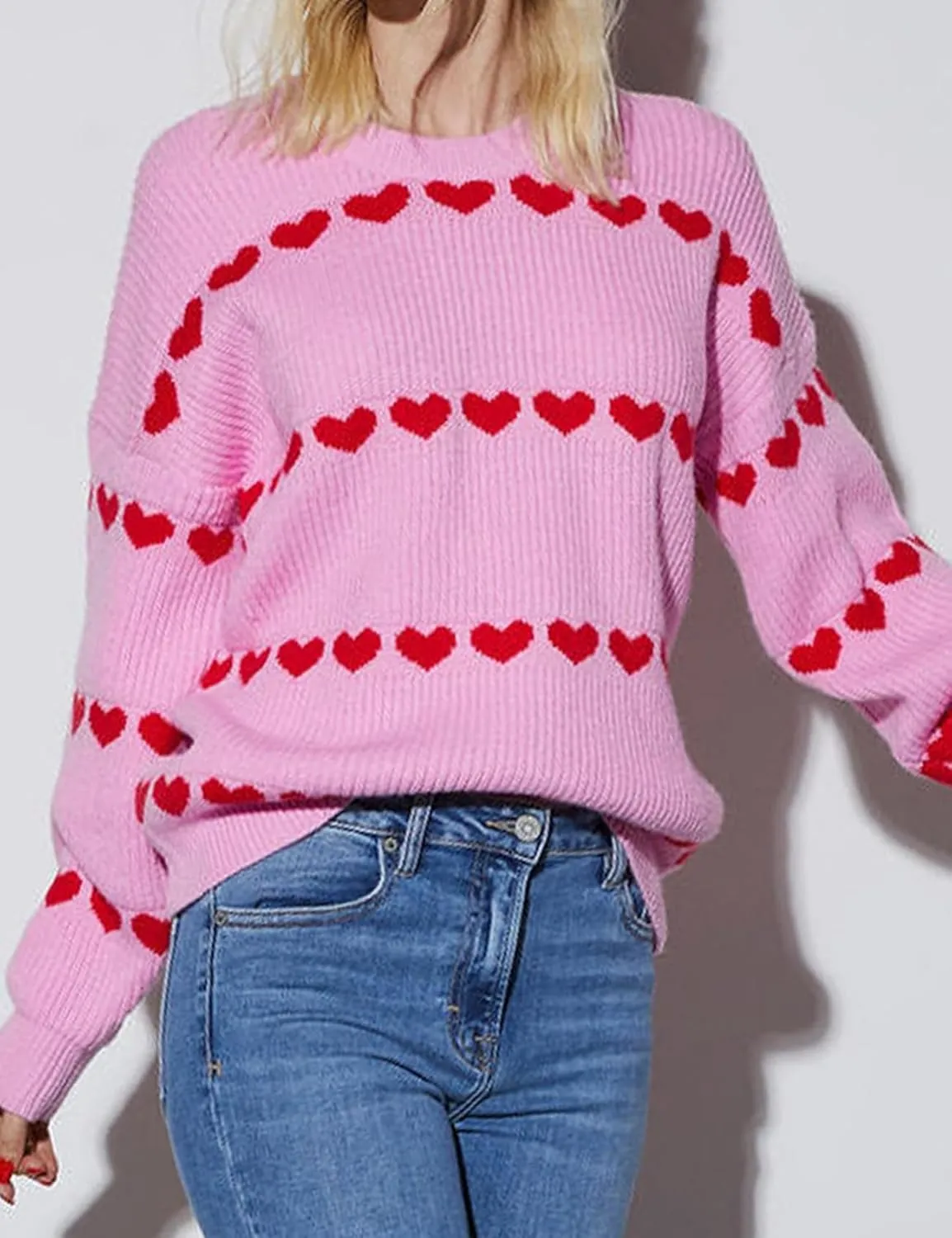 Yimoon Valentine Heart Sweater for Women Cute Long Sleeve Crewneck Chunky Knitted Pullover Sweaters