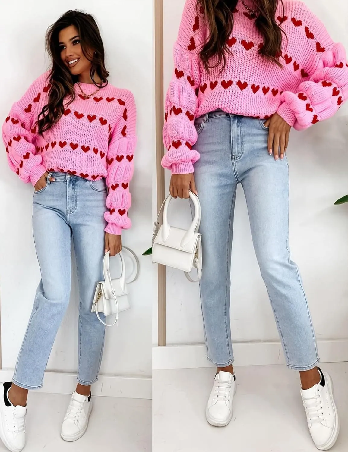 Yimoon Valentine Heart Sweater for Women Cute Long Sleeve Crewneck Chunky Knitted Pullover Sweaters