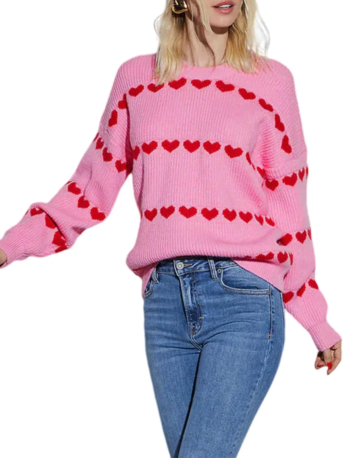 Yimoon Valentine Heart Sweater for Women Cute Long Sleeve Crewneck Chunky Knitted Pullover Sweaters