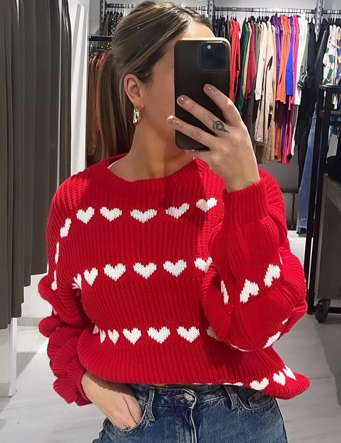 Yimoon Valentine Heart Sweater for Women Cute Long Sleeve Crewneck Chunky Knitted Pullover Sweaters