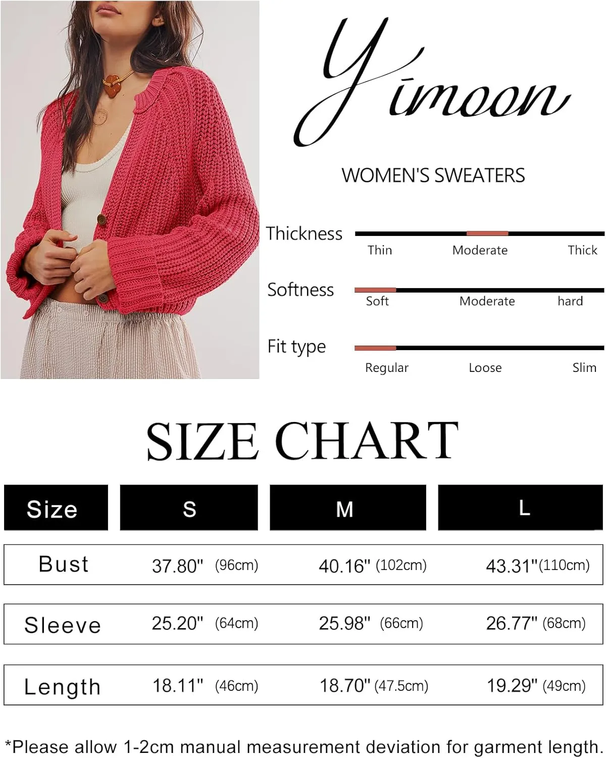 Yimoon Womens Crop Cardigan Sweater Chunky Crewneck Open Font Button Down Cropped Knitted Sweater 2024 Fall