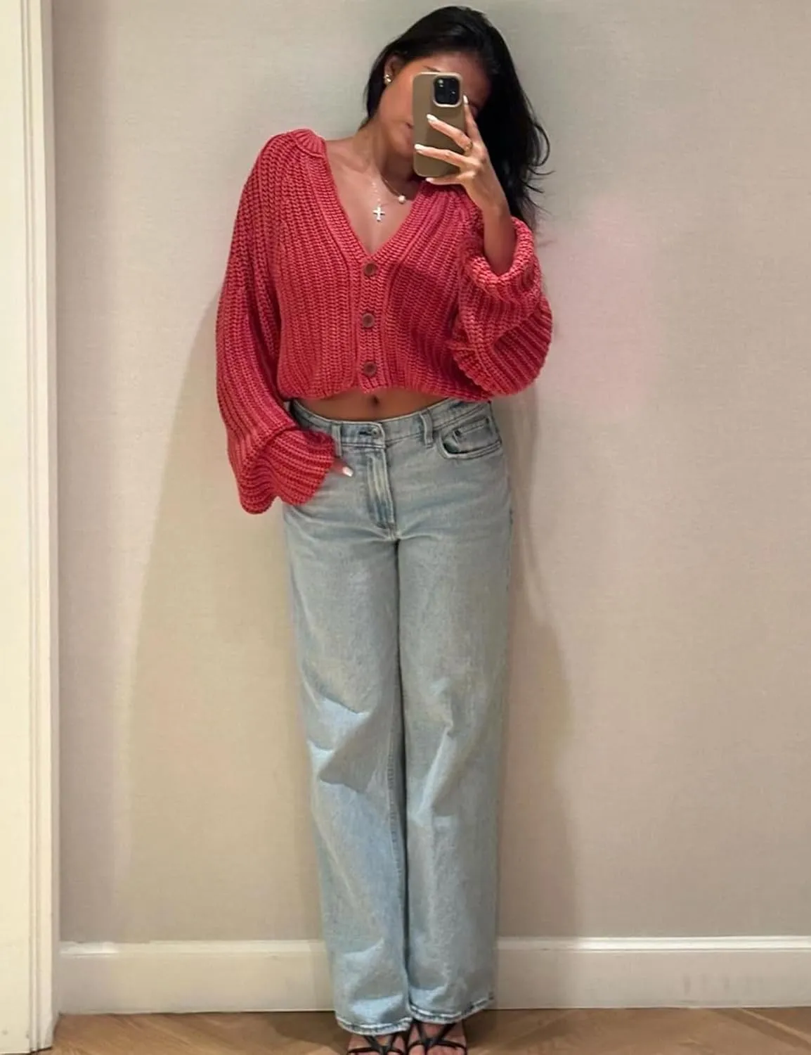 Yimoon Womens Crop Cardigan Sweater Chunky Crewneck Open Font Button Down Cropped Knitted Sweater 2024 Fall
