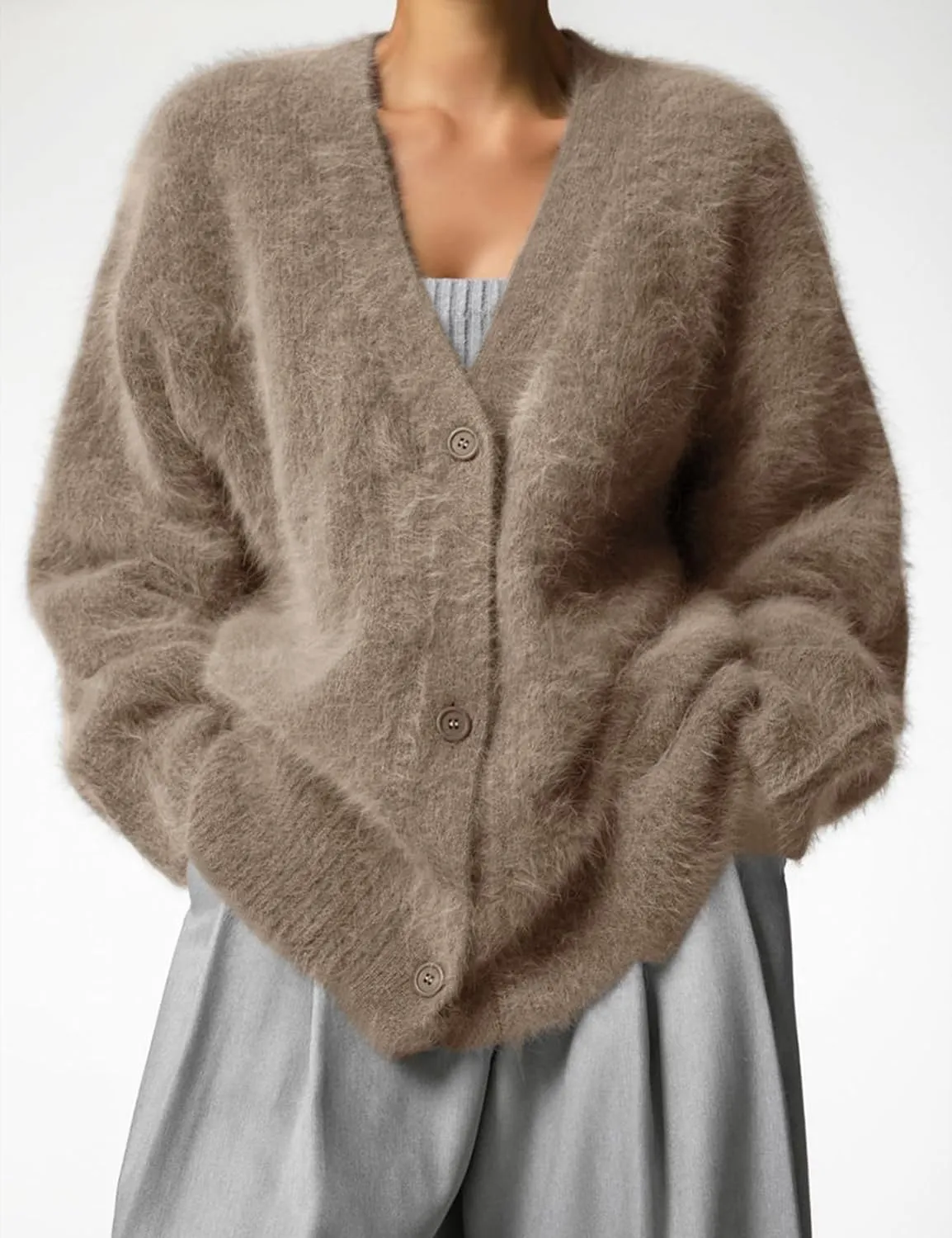 Yimoon Womens Fuzzy Cardigan Sweater V Neck Long Sleeve Button Down Slouchy Furry Knit Sweaters 2024