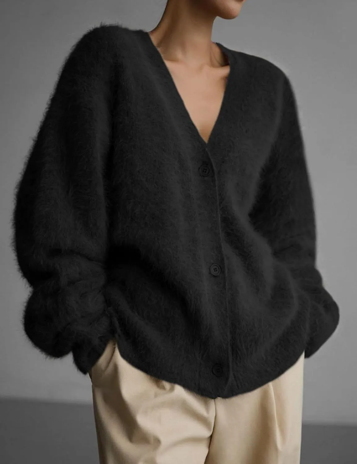 Yimoon Womens Fuzzy Cardigan Sweater V Neck Long Sleeve Button Down Slouchy Furry Knit Sweaters 2024