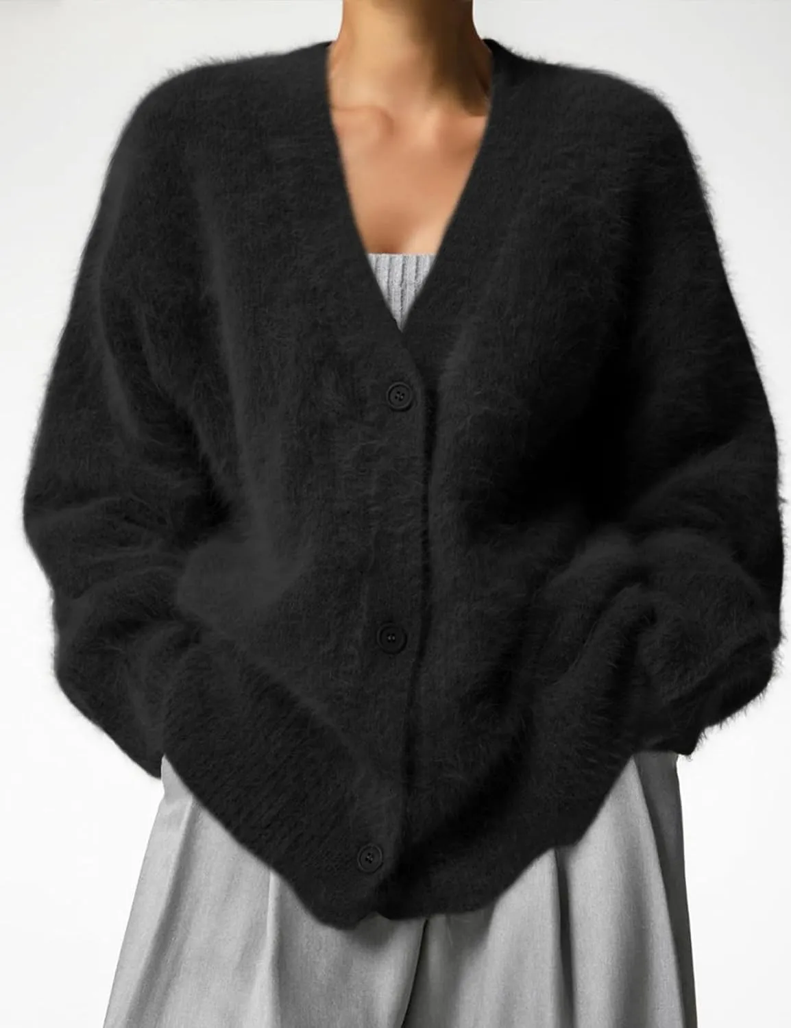 Yimoon Womens Fuzzy Cardigan Sweater V Neck Long Sleeve Button Down Slouchy Furry Knit Sweaters 2024