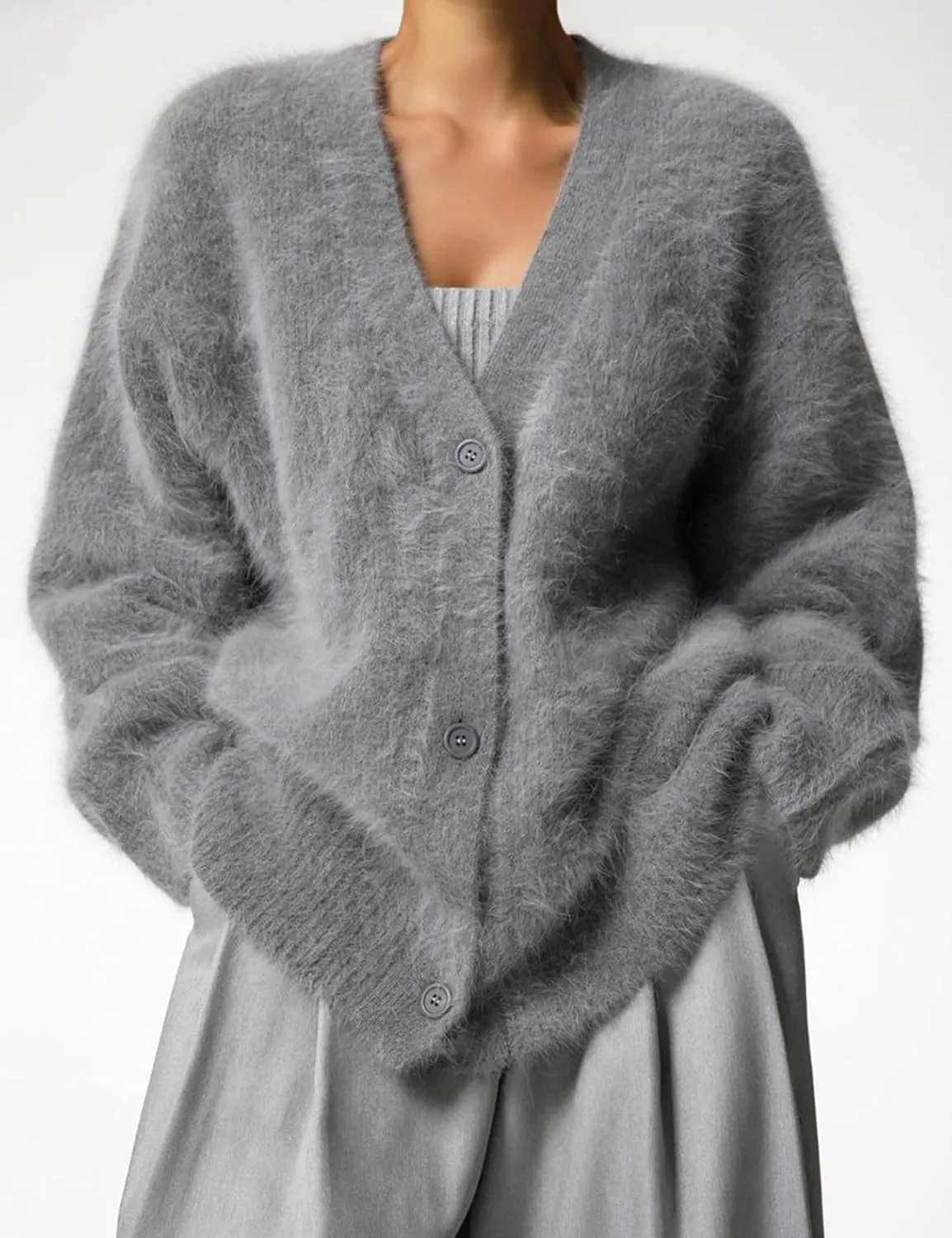 Yimoon Womens Fuzzy Cardigan Sweater V Neck Long Sleeve Button Down Slouchy Furry Knit Sweaters 2024