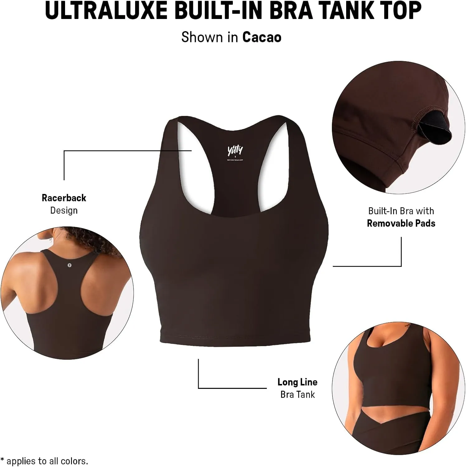 YITTY Active Women's UltraLuxe Built-in Bra Tank Top, Athleisure, 4-Way-Stretch