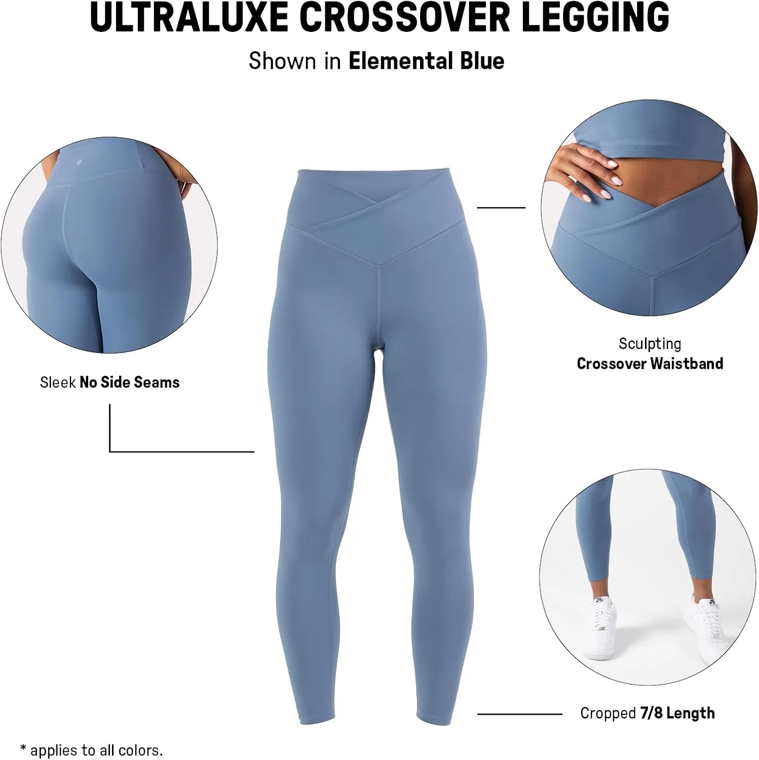 YITTY Active Women's Ultraluxe Crossover High-Waist Legging, Athleisure, 4-Way-Stretch