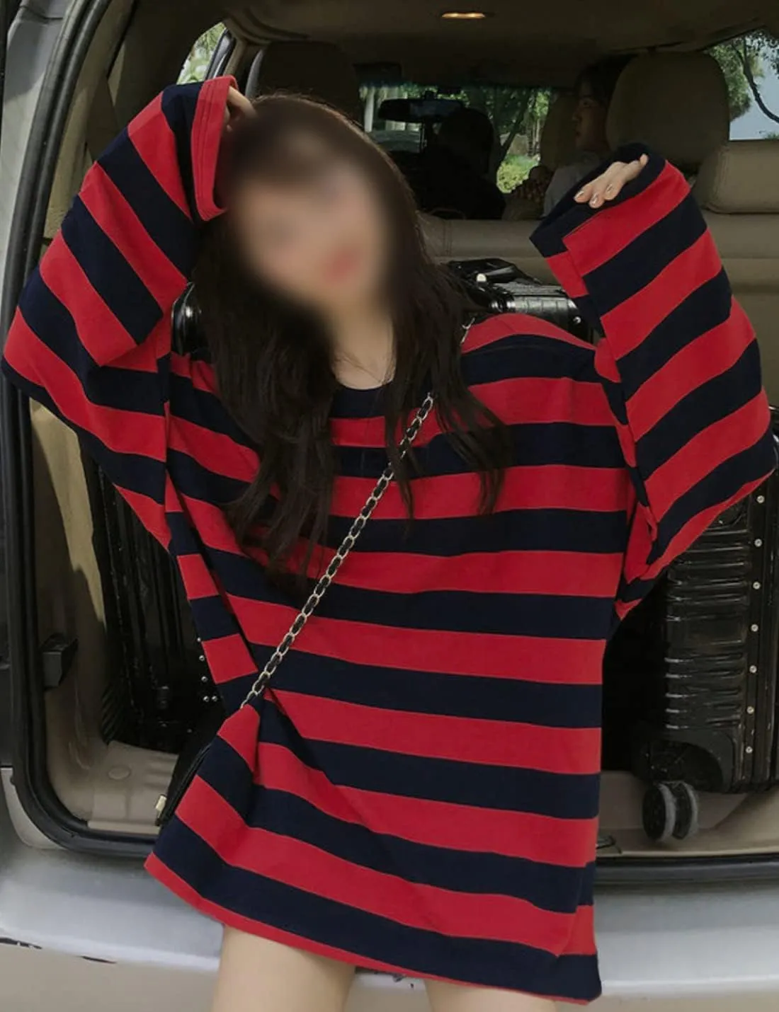 Zhiyouni Womens Stripe Shirt Oversized Casual Loose Long Sleeves Pullovers Couples Shirts Sweatshirt