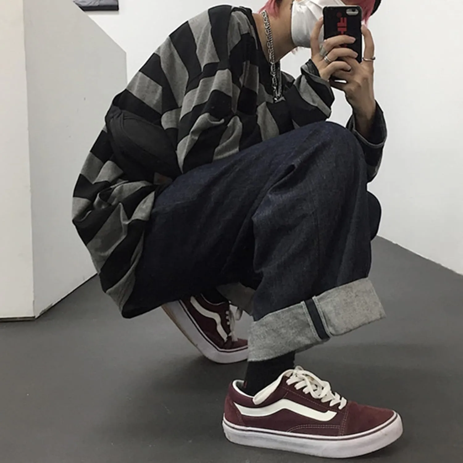 Zhiyouni Womens Stripe Shirt Oversized Casual Loose Long Sleeves Pullovers Couples Shirts Sweatshirt