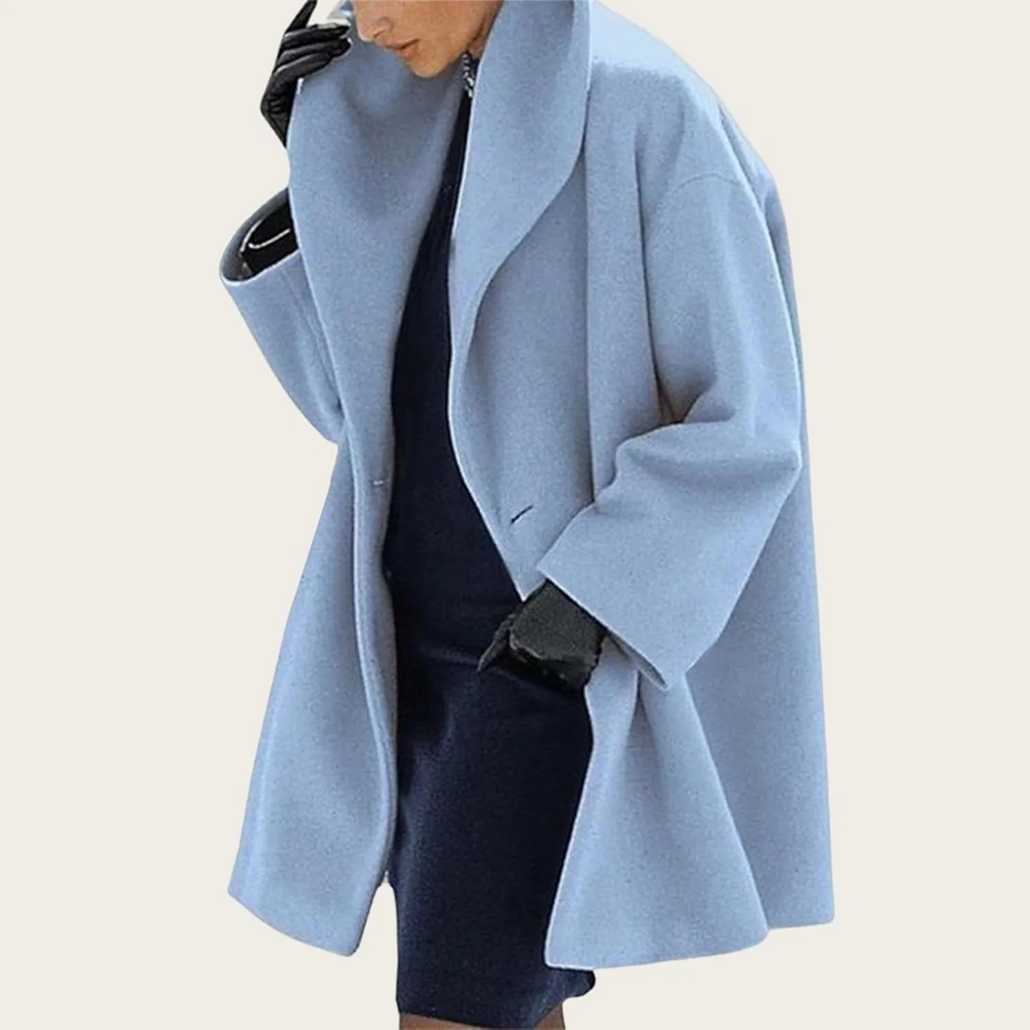 ZWRXW Womens Wool Blend Coat Single Breasted Trench Coat Open Front Shawl Collar Pea Coat Outwear Winter Solid Overcoat