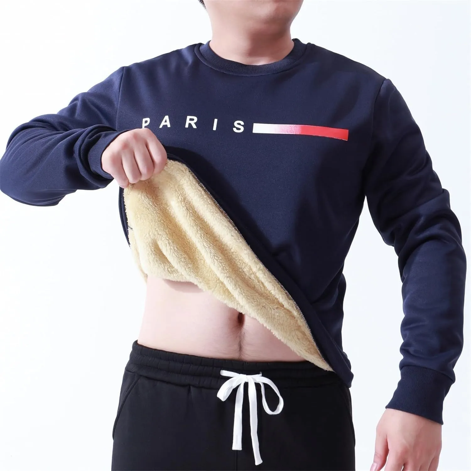 ZYXTIM Men's Sherpa Lined Sweatshirt Fleece Crewneck Long Sleeve Thermal Thick Winter Pullover Top Sweater Warm John Shirts