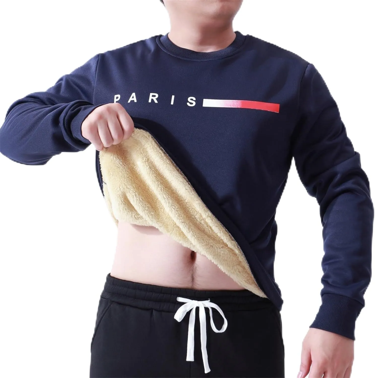 ZYXTIM Men's Sherpa Lined Sweatshirt Fleece Crewneck Long Sleeve Thermal Thick Winter Pullover Top Sweater Warm John Shirts